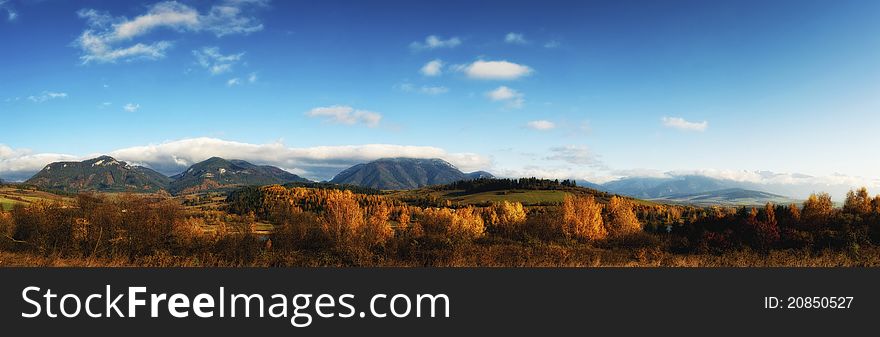 Wide panorama of country in autumn sunny day. Wide panorama of country in autumn sunny day