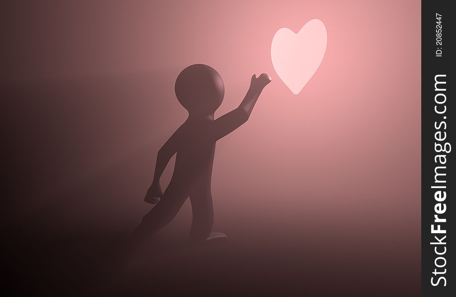 Render of a person reaching for a glowing red heart. Render of a person reaching for a glowing red heart