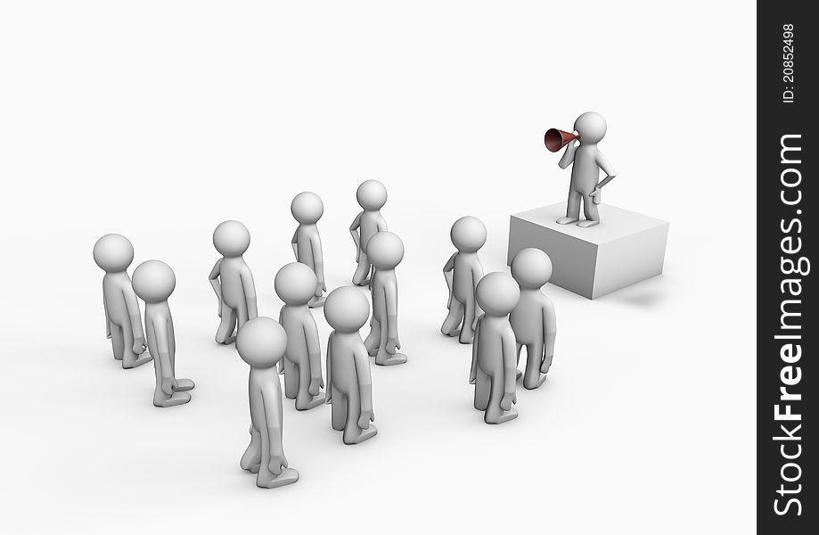 Render of a speaker talking to a crowd. Render of a speaker talking to a crowd