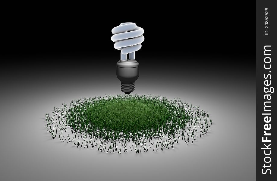 Render of an eco-friendly light bulb floating over a patch of grass. Render of an eco-friendly light bulb floating over a patch of grass