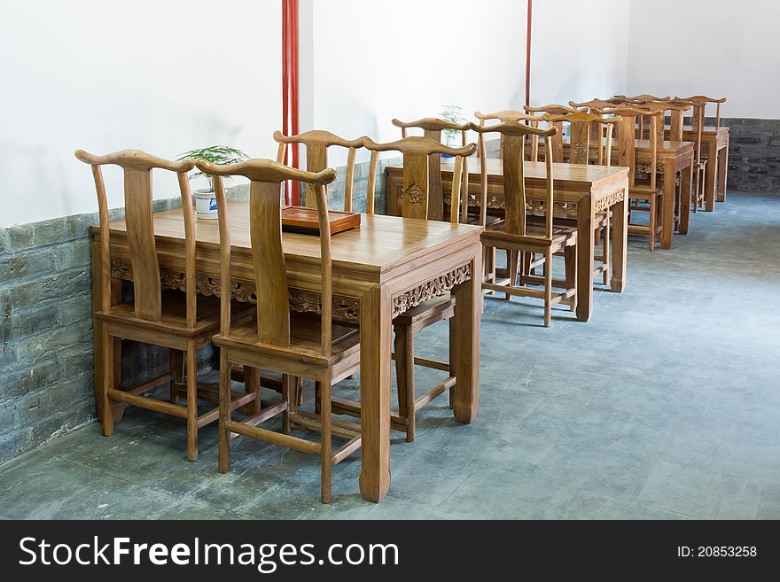 Chinese wooden tables and chairs interior