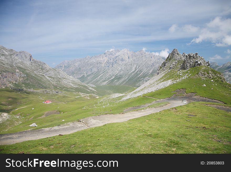 Picos de Europa mountains next to Fuente De village Cantabria Spain. Picos de Europa mountains next to Fuente De village Cantabria Spain