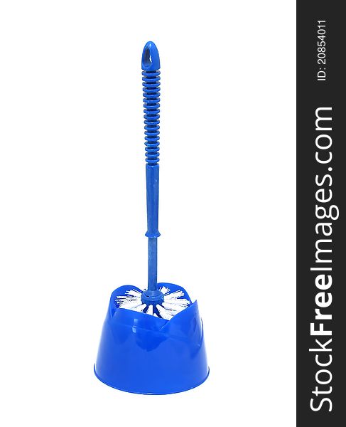 Blue toilet brush isolated on white