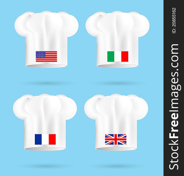 Set of america france italy and uk chef hat isolated on the white background