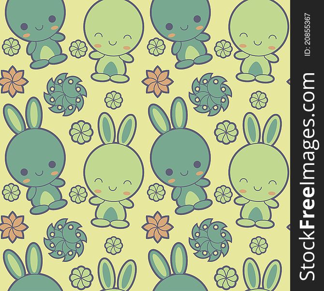 Seamless cute retro rabbits colorful background illustration. Seamless cute retro rabbits colorful background illustration