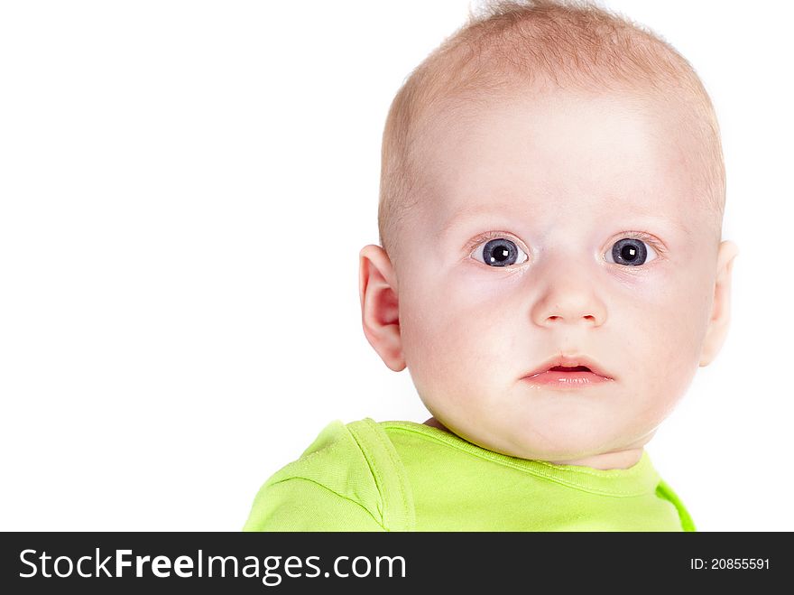 Portrait of a cute baby on white. Portrait of a cute baby on white