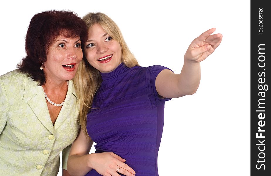 Portrait of an adult mom and daughter on white