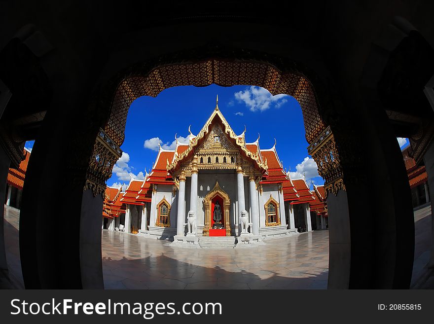 Marble Temple in Bangkok Thailand blue sky