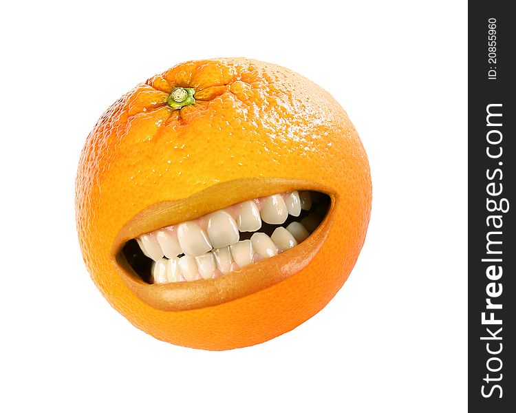 Funny laughing orange on white. Funny laughing orange on white