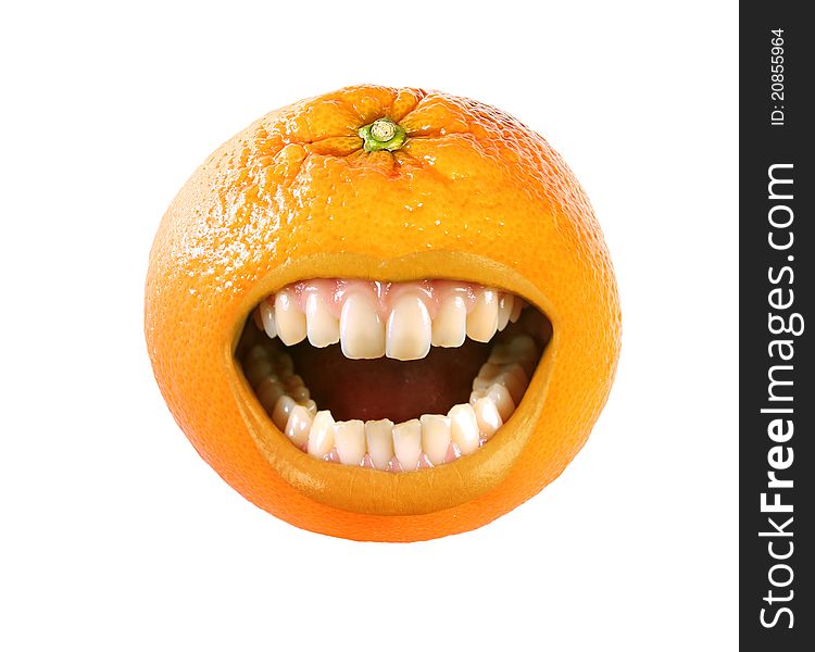 Funny laughing orange on white