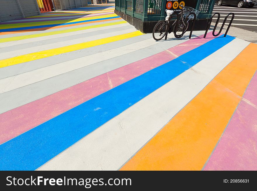 Multicolored painted sidewalk.