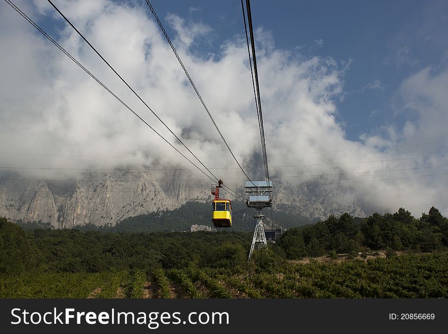 The cable car in Crimea Ai-Petri passes over the vineyards. The cable car in Crimea Ai-Petri passes over the vineyards