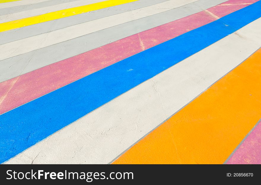 Multicolored painted sidewalk.