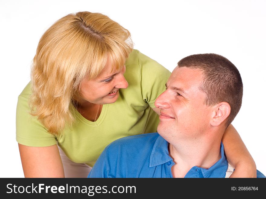 Portrait of a cute couple on a white. Portrait of a cute couple on a white