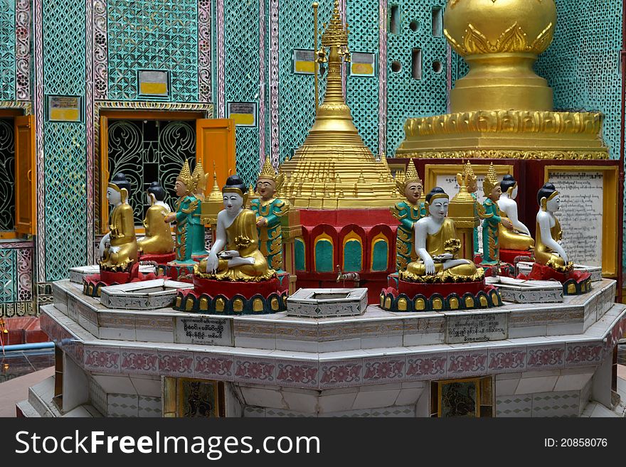 Budha statues in Burmese temple in Mandalay. Budha statues in Burmese temple in Mandalay
