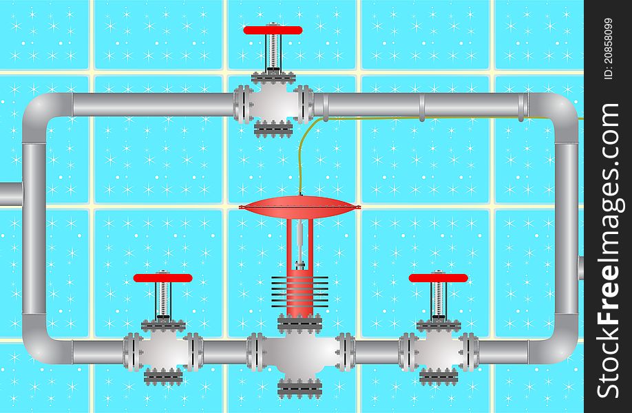 Adjustment of the valve and valves, to control the flow of fluid, but the background of a blue tile with the stars. Adjustment of the valve and valves, to control the flow of fluid, but the background of a blue tile with the stars.