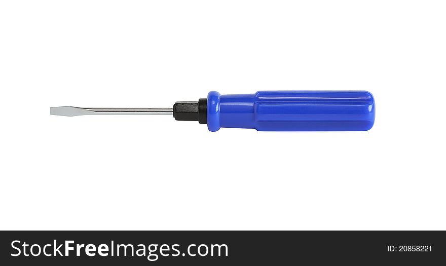 New screwdriver with blue plastic handle isolated on white background. Clipping path is included. New screwdriver with blue plastic handle isolated on white background. Clipping path is included