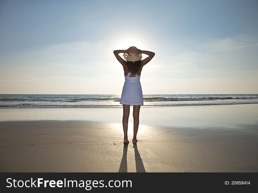 Woman at Castilnovo Beach in Cadiz Andalusia Spain. Woman at Castilnovo Beach in Cadiz Andalusia Spain