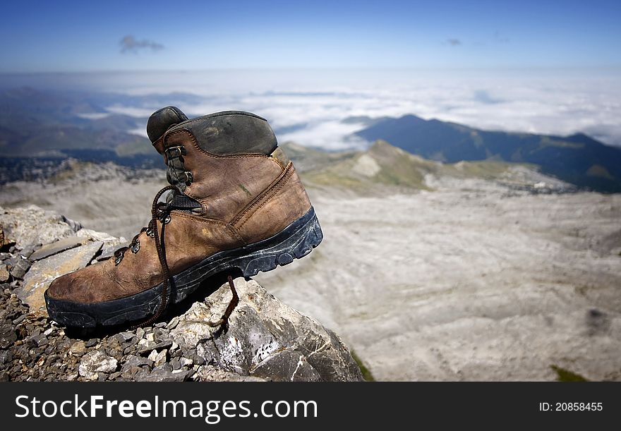 Mountain boot on top of Anie, Pyrenees. Mountain boot on top of Anie, Pyrenees