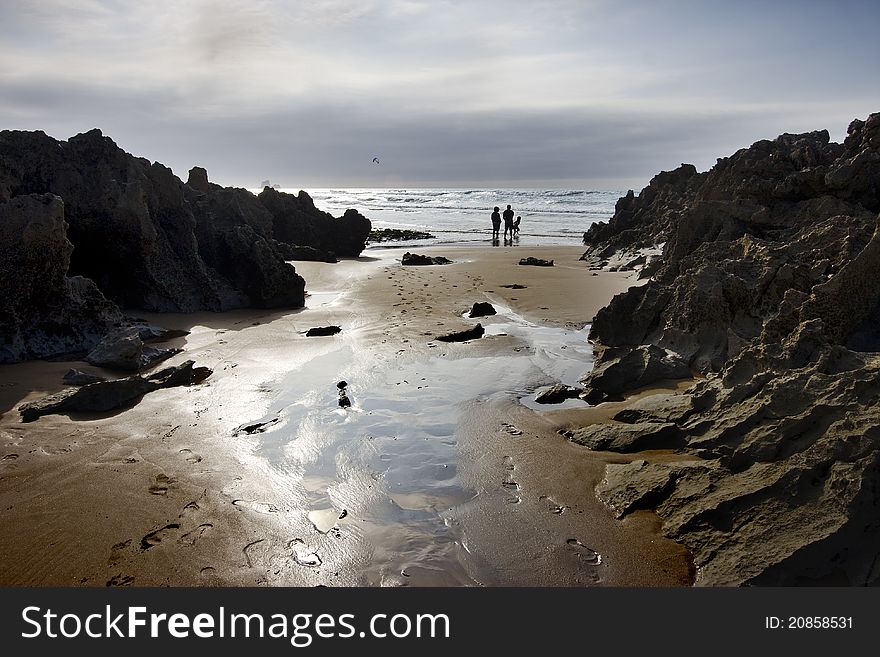 Happy family in beach at down. Happy family in beach at down