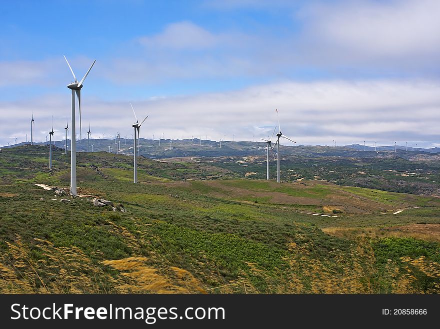 Several aeolian windmills on the top of Meadas of sierra, Portugal. Several aeolian windmills on the top of Meadas of sierra, Portugal