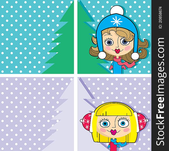 Funny cartoon Christmas kid, vector card