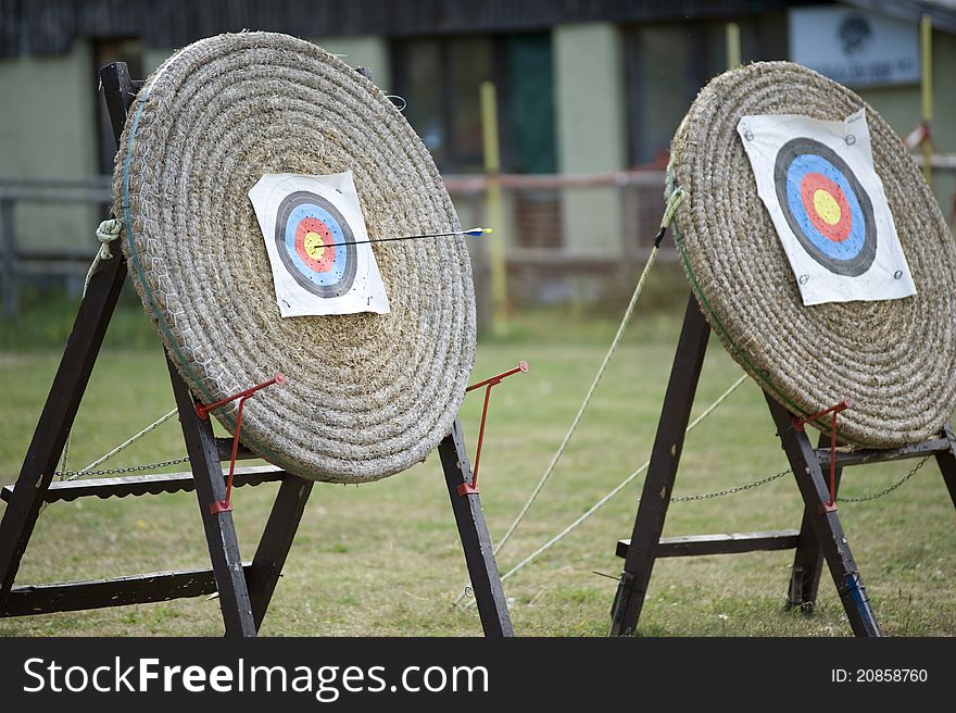 Closeup of the target with arrows. Closeup of the target with arrows