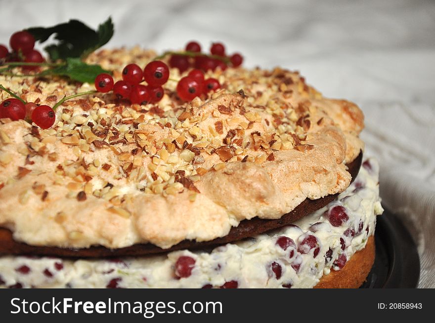 Part of redcurrant berry cream cake. Part of redcurrant berry cream cake.