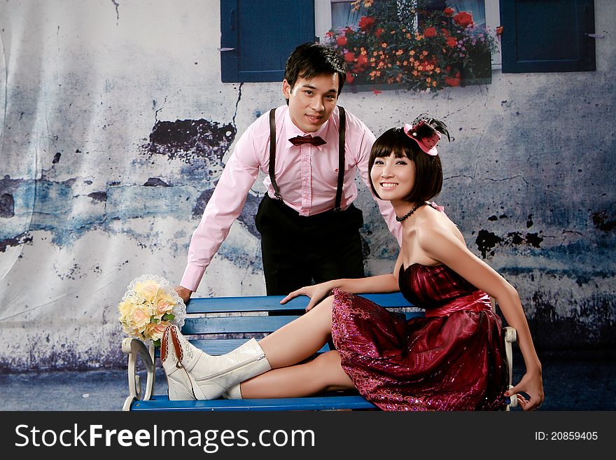 Portrait of young happy couple in funny and lovely action. Portrait of young happy couple in funny and lovely action