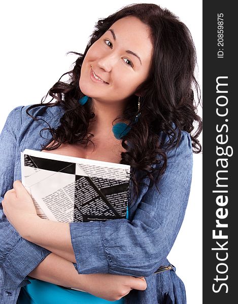 Picture Of Happy Woman With Big Notepad