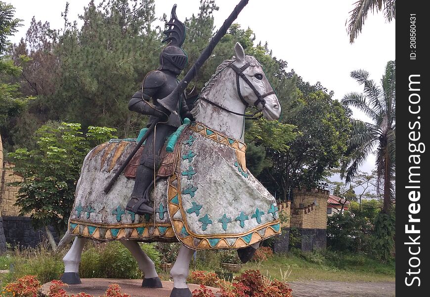 Rome Army, Cianjur, Indonesia - 2021. A statue of Rome Army and horse, ready to war