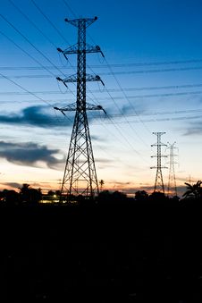 Electricity Poles In Twilight Time Royalty Free Stock Photography Electricity Poles In Twilight Time Royalty Free Stock Photography