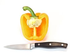 Cut Yellow Paprika With Knife Stock Image Cut Yellow Paprika With Knife Stock Image