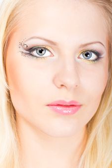 Young Beautiful Blonde Woman With Stylish Make-up Stock Photography