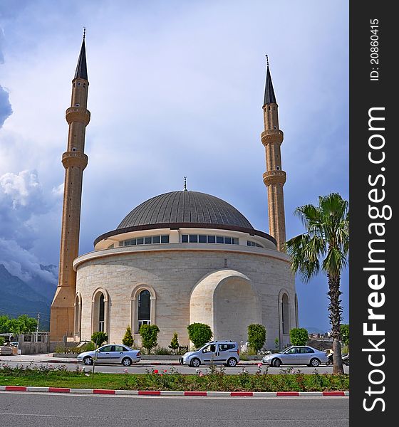Big mosque in Turkish touristic town. Big mosque in Turkish touristic town