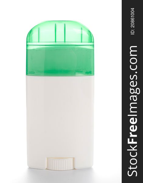 Green Deodorant flacon isolated on white
