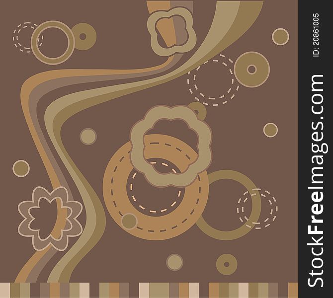 Brown and beige background with circles and stripes. Vector illustration.