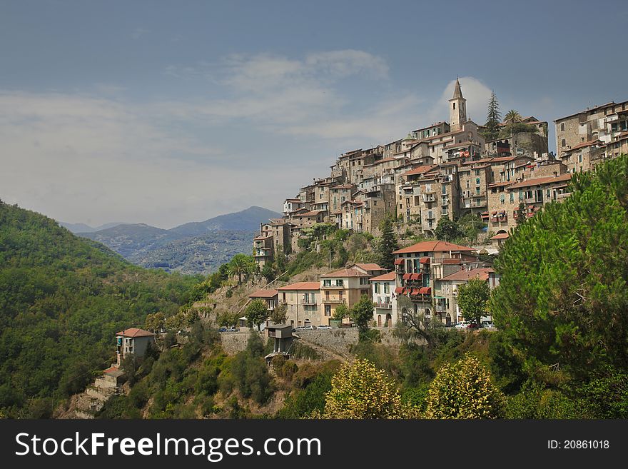 View of the village of Capricale in Italy
