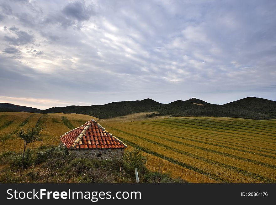 Little house on agricultural field. Little house on agricultural field