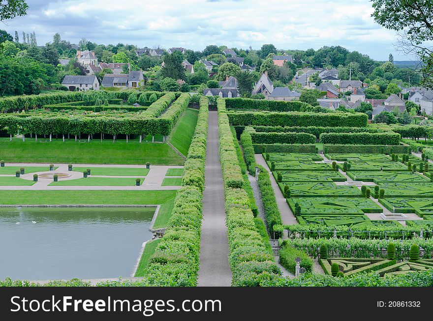 A picture of the garden of Villandry castle, in Spring. A picture of the garden of Villandry castle, in Spring