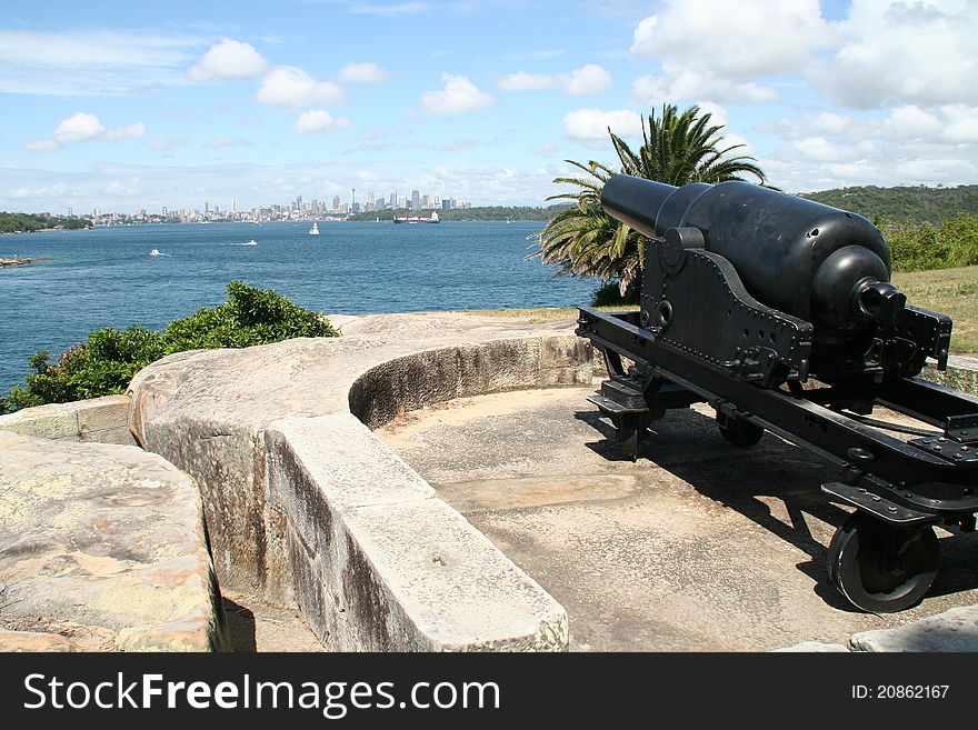 Cannon overlooking Sydney harbour in Australia. Cannon overlooking Sydney harbour in Australia