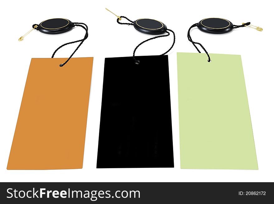 Three labels for clothes on a white background. Three labels for clothes on a white background