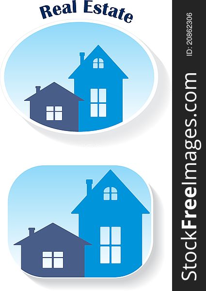 Stickers of two blue homes. Vector Illustration. Stickers of two blue homes. Vector Illustration.