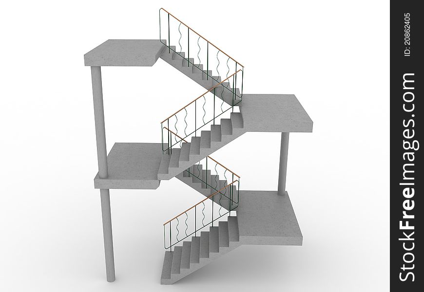 The concrete staircase with openings on a white background №1. The concrete staircase with openings on a white background №1