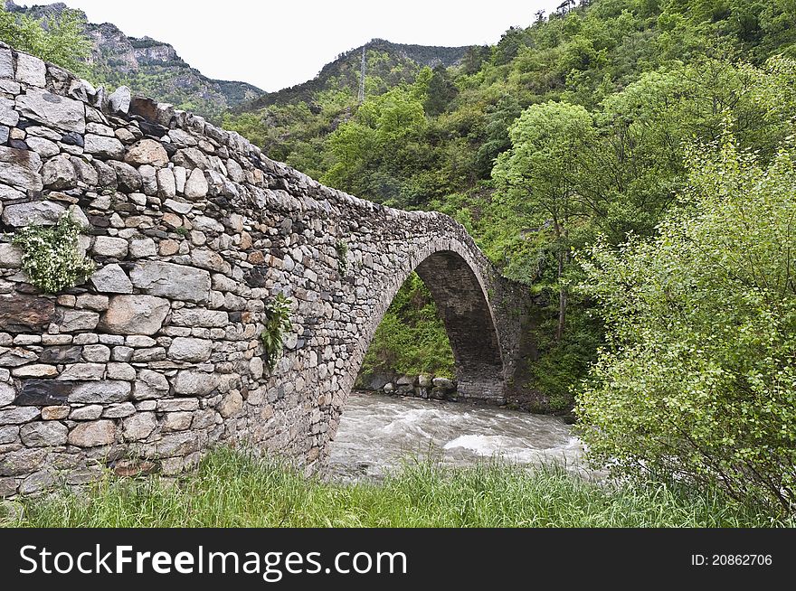 Romanic Bridge At La Margineda, Andorra