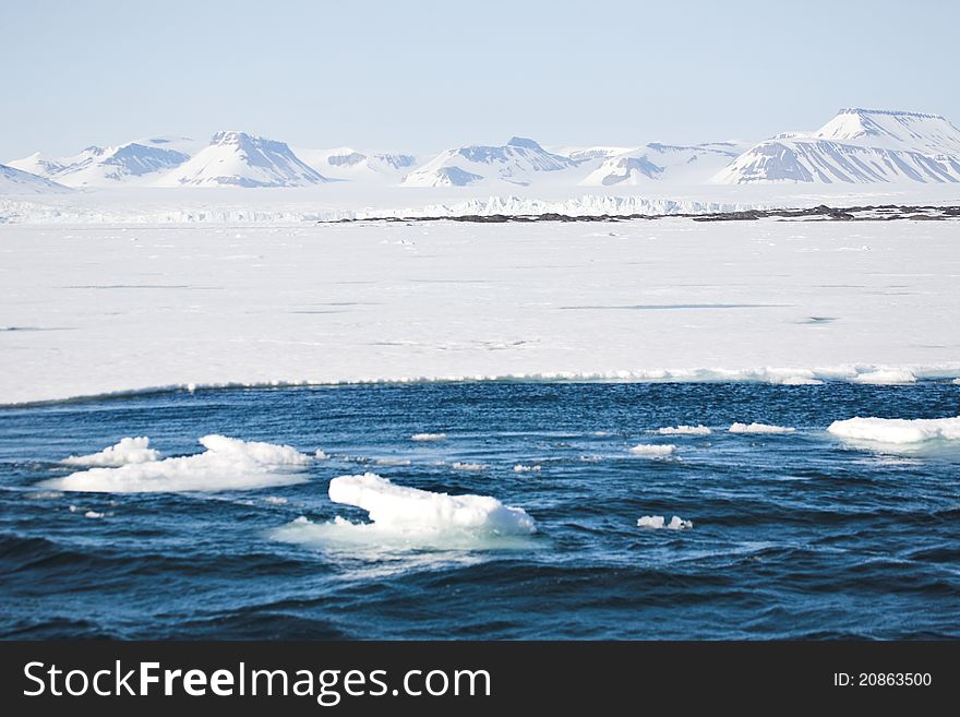 Arctic Winter Landscape - Sea, Glacier, Mountains