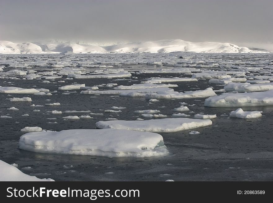 Arctic winter landscape - sea, glacier, mountains - Arctic, Spitsbergen, Svalbard