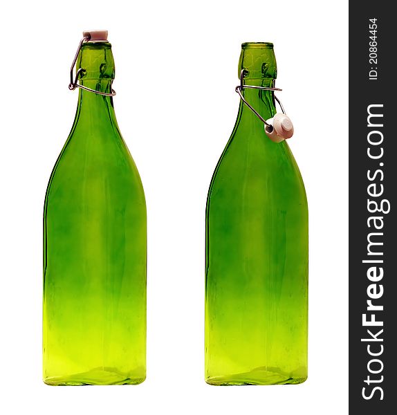 Green bottles with a lid, for storage of liquids, isolation cut. Green bottles with a lid, for storage of liquids, isolation cut