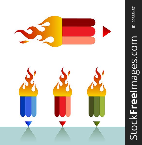 Vector illustration of a pencil with a fire. Can be easily colored and used in your design. Vector illustration of a pencil with a fire. Can be easily colored and used in your design.