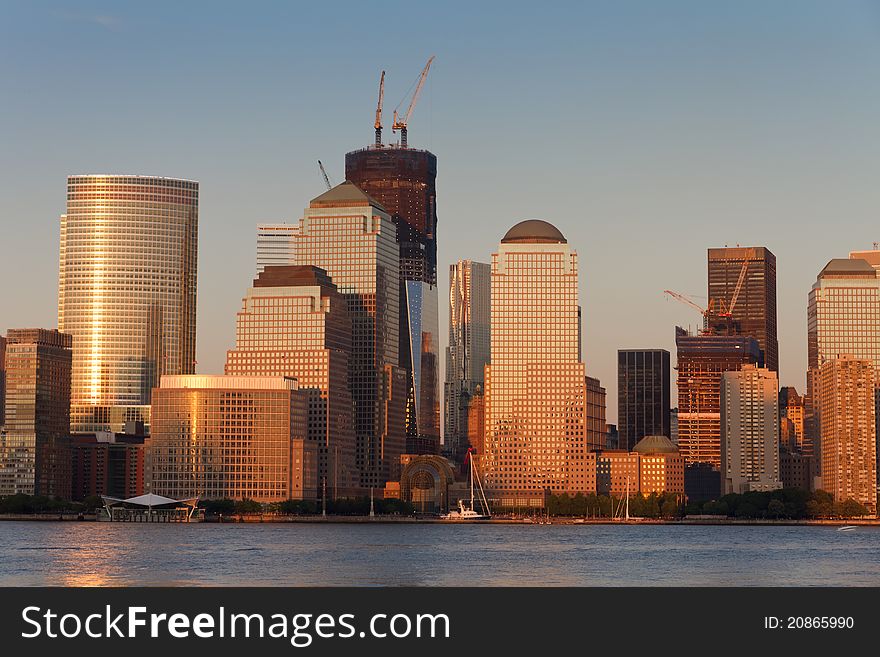 Construction of One World Trade Center (formerly named the Freedom Tower) at Ground Zero in Lower Manhattan at sunset. Construction of One World Trade Center (formerly named the Freedom Tower) at Ground Zero in Lower Manhattan at sunset